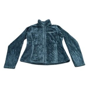 Columbia Womens Teddy Fleece Full Zip Jacket Small Green Blue Cozy Plush Pockets